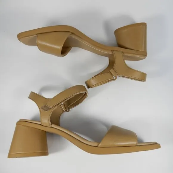 CAMPER Kiara Block Heel Sandals Size 8.5 39 Tan Brown Leather NEW $140