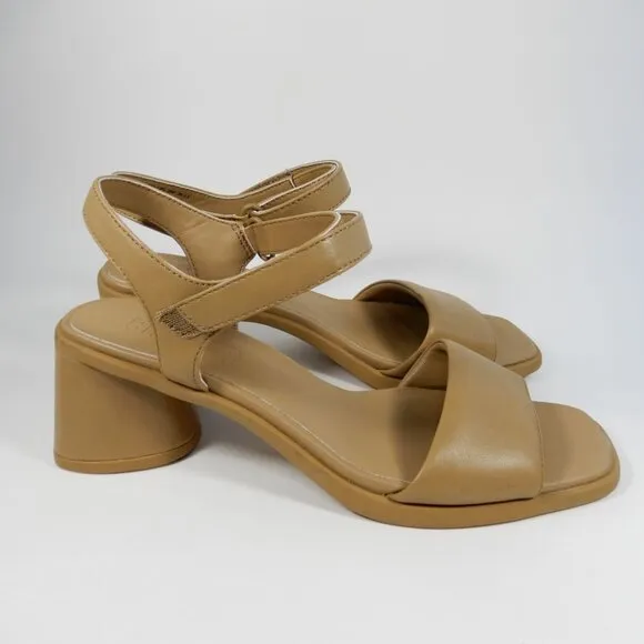 CAMPER Kiara Block Heel Sandals Size 8.5 39 Tan Brown Leather NEW $140