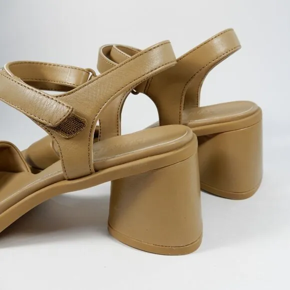 CAMPER Kiara Block Heel Sandals Size 8.5 39 Tan Brown Leather NEW $140