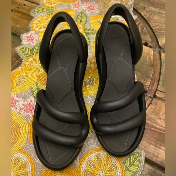 Camper Kobarah Black Sculptural Rare EVA Rubber Heel Sandals