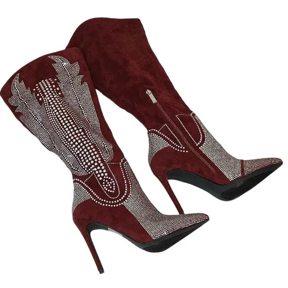 CAPE ROBBIN OLKLEY Suede Rhinestone Knee High Boots Women's Size 8