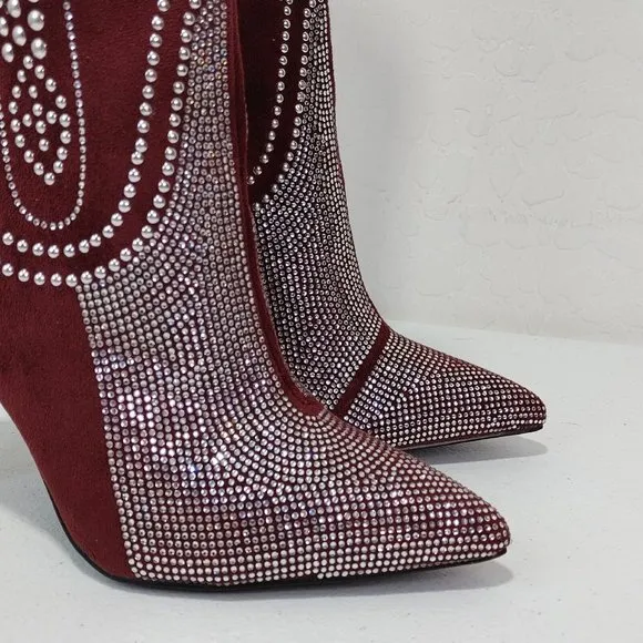 CAPE ROBBIN OLKLEY Suede Rhinestone Knee High Boots Women's Size 8