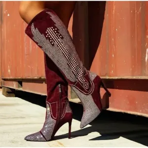 CAPE ROBBIN OLKLEY Suede Rhinestone Knee High Boots Women's Size 8