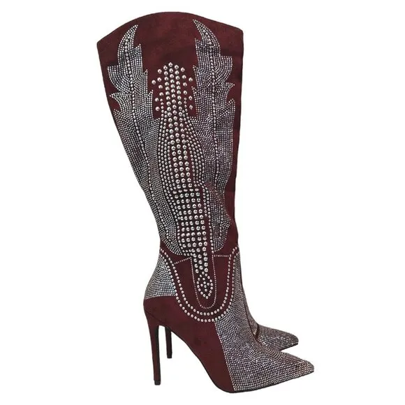 CAPE ROBBIN OLKLEY Suede Rhinestone Knee High Boots Women's Size 8