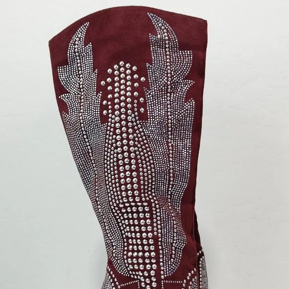 CAPE ROBBIN OLKLEY Suede Rhinestone Knee High Boots Women's Size 8