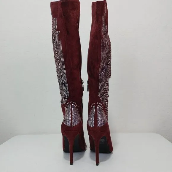 CAPE ROBBIN OLKLEY Suede Rhinestone Knee High Boots Women's Size 8