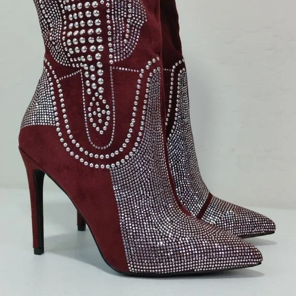 CAPE ROBBIN OLKLEY Suede Rhinestone Knee High Boots Women's Size 8