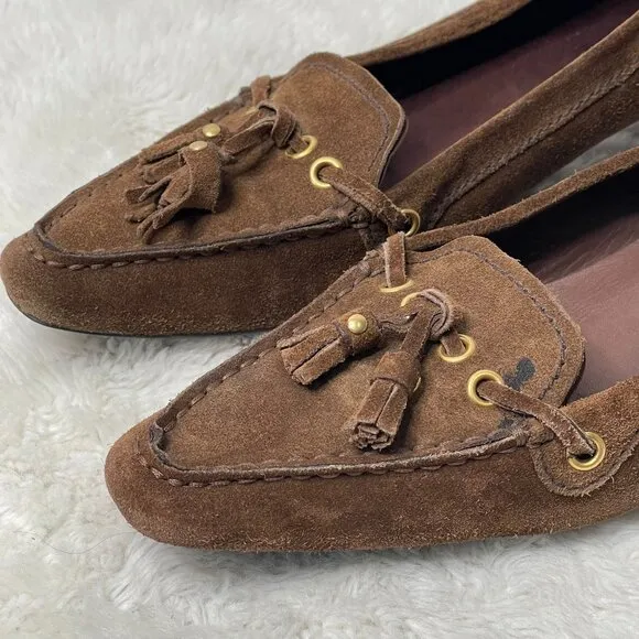 Car Shoe Women's Brown Suede The Original Driving Tassels Shoes Size 38.5