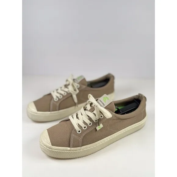 Cariuma Shoes Beige Sand Contrast Thread Canvas Oca Low Sneaker Men 9 Women 10.5