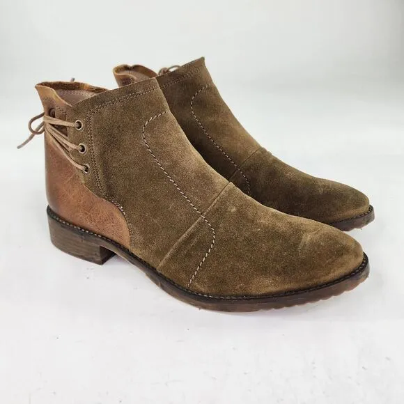 Casta Sundance Women's Ankle Back Lace Booties US 10 Olive/brown Suede Zip Boots