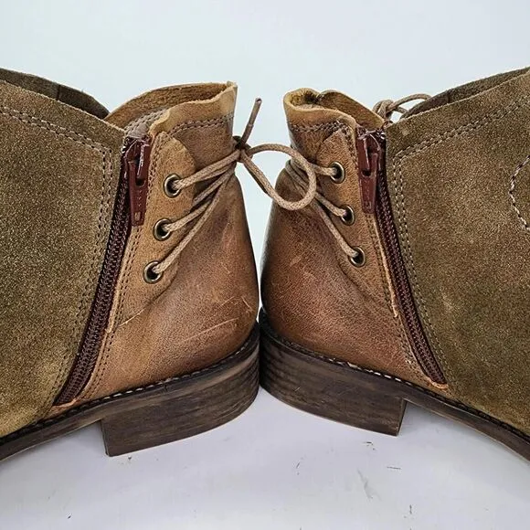 Casta Sundance Women's Ankle Back Lace Booties US 10 Olive/brown Suede Zip Boots