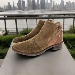 Casta Sundance Women's Ankle Back Lace Booties US 10 Olive/brown Suede Zip Boots