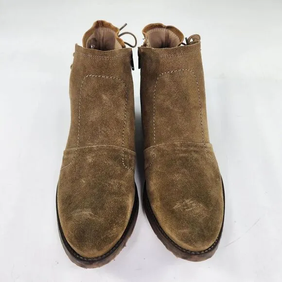 Casta Sundance Women's Ankle Back Lace Booties US 10 Olive/brown Suede Zip Boots