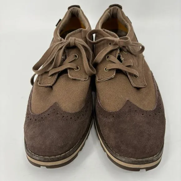 CAT Caterpillar Wingtip Oxford Shoes Canvas Faux Suede Brown Men's Size 11.5