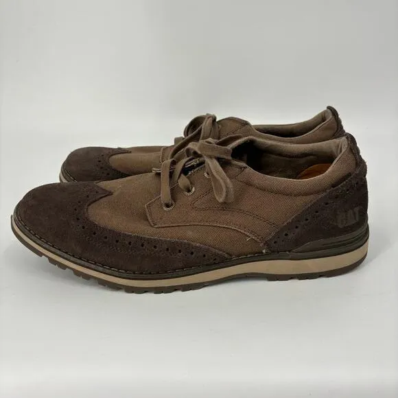 CAT Caterpillar Wingtip Oxford Shoes Canvas Faux Suede Brown Men's Size 11.5
