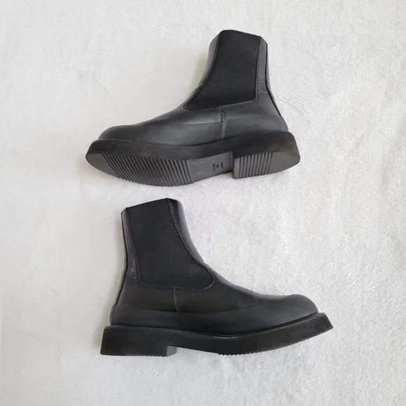 Celine Leather Ankle Chelsea Combat Boots‎ Black Rubber Trim