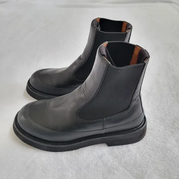 Celine Leather Ankle Chelsea Combat Boots‎ Black Rubber Trim