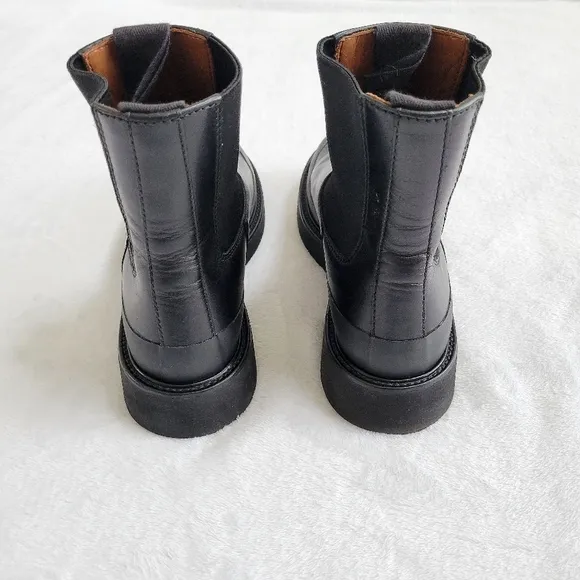 Celine Leather Ankle Chelsea Combat Boots‎ Black Rubber Trim