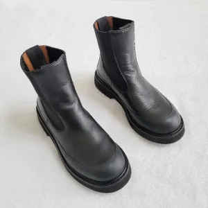 Celine Leather Ankle Chelsea Combat Boots‎ Black Rubber Trim