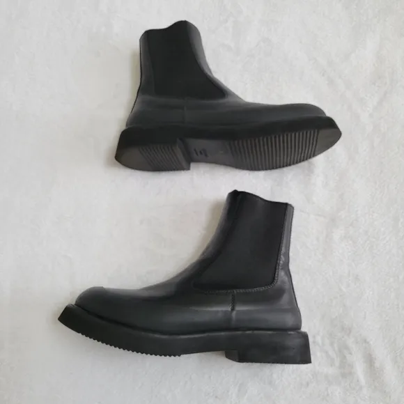 Celine Leather Ankle Chelsea Combat Boots‎ Black Rubber Trim