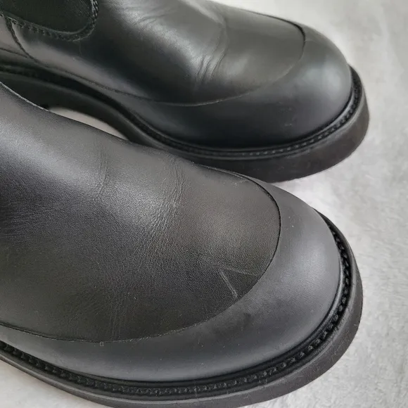 Celine Leather Ankle Chelsea Combat Boots‎ Black Rubber Trim