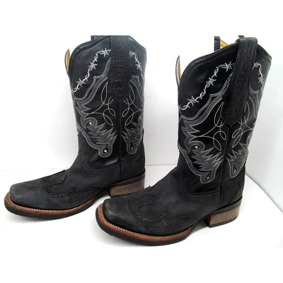 Chaparral Boots Mens Black Leather Western Rubber Sole Boots US 7.5  MEX 26 1/2