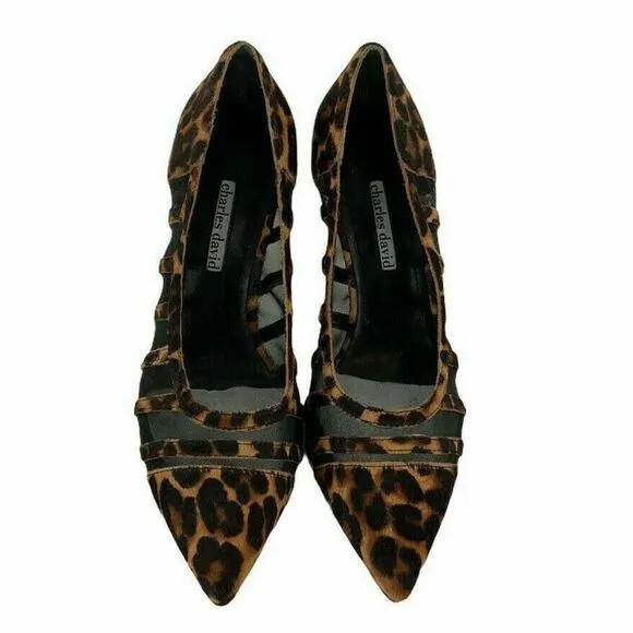 Charles David Vane Shoes Women's Sz 8.5M Leopard Mesh Calf Hair Pointed Toe Pump
