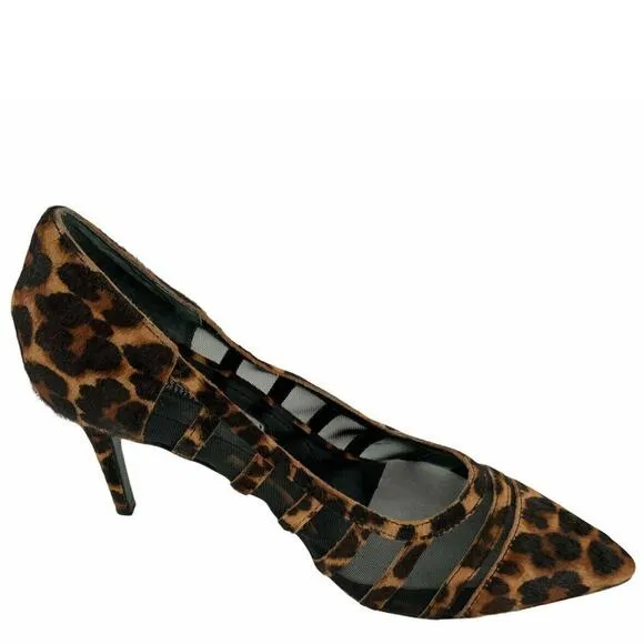 Charles David Vane Shoes Women's Sz 8.5M Leopard Mesh Calf Hair Pointed Toe Pump
