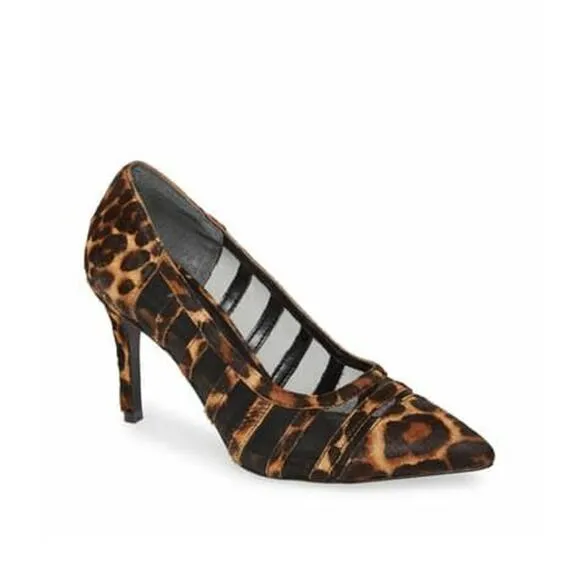 Charles David Vane Shoes Women's Sz 8.5M Leopard Mesh Calf Hair Pointed Toe Pump