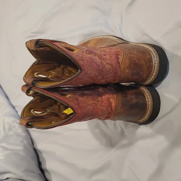 Children Tan Leather &amp; Red Top Adair Square Toe Cowboy Boots DPC2927 (23)