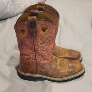 Children Tan Leather &amp; Red Top Adair Square Toe Cowboy Boots DPC2927 (23)