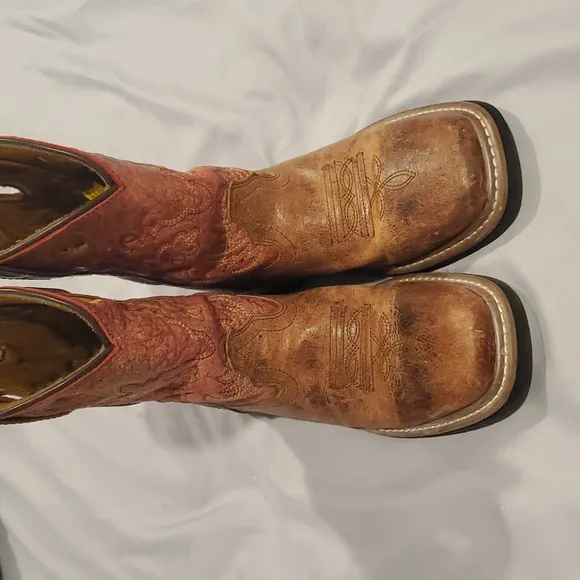 Children Tan Leather &amp; Red Top Adair Square Toe Cowboy Boots DPC2927 (23)