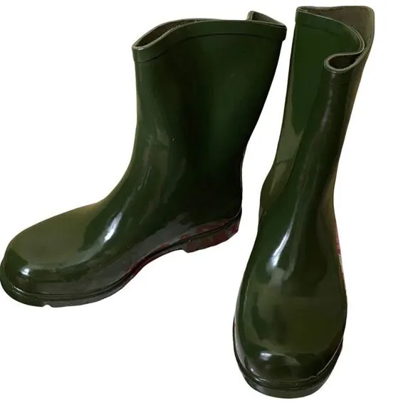 Chinese Laundry Green Rubber Short Rain Boots Size 7