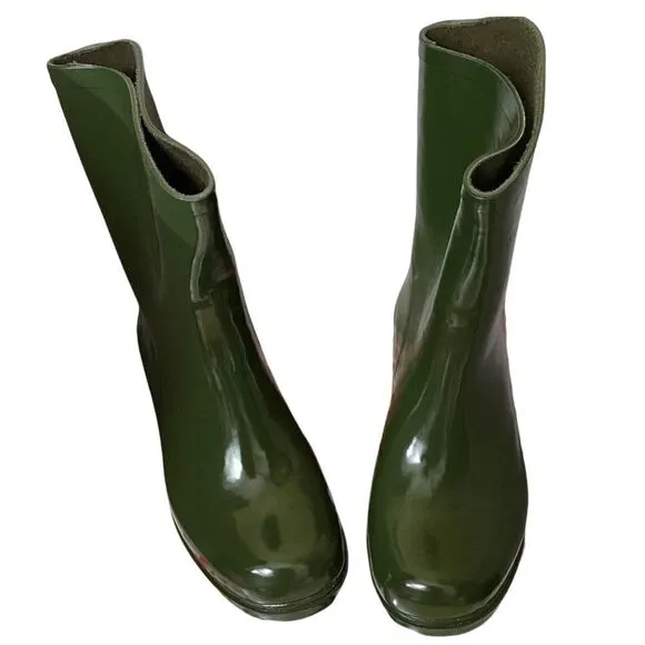Chinese Laundry Green Rubber Short Rain Boots Size 7