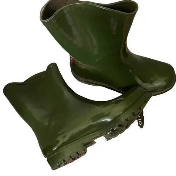 Chinese Laundry Green Rubber Short Rain Boots Size 7