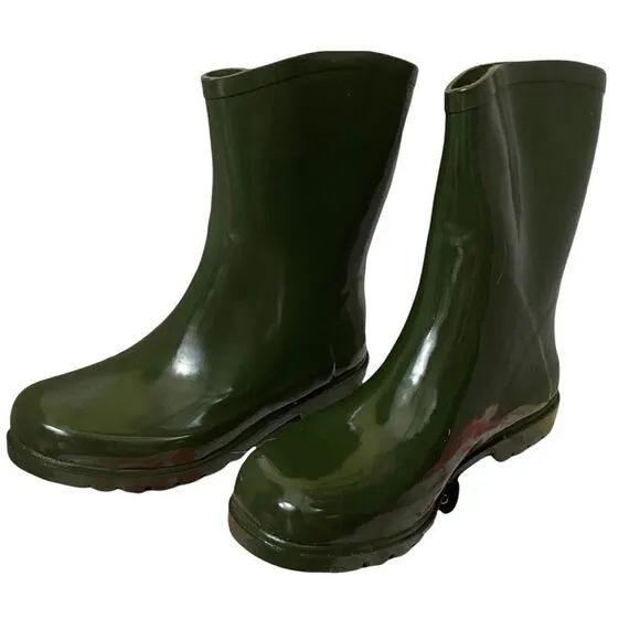 Chinese Laundry Green Rubber Short Rain Boots Size 7