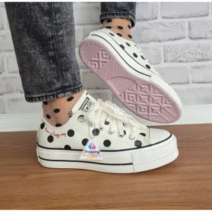 ❤️❤️Chuck Taylor All Star Lift Platform Polka Dots 11 Women Shoes White A10689C