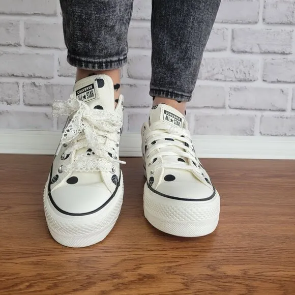 ❤️❤️Chuck Taylor All Star Lift Platform Polka Dots 11 Women Shoes White A10689C