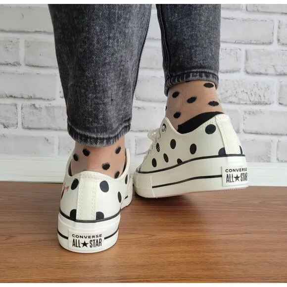 ❤️❤️Chuck Taylor All Star Lift Platform Polka Dots 11 Women Shoes White A10689C