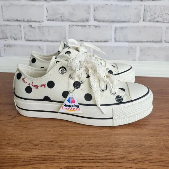 ❤️❤️Chuck Taylor All Star Lift Platform Polka Dots 11 Women Shoes White A10689C