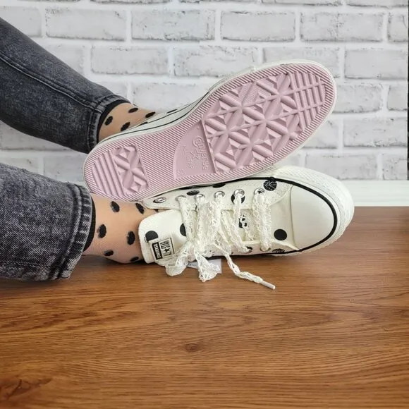 ❤️❤️Chuck Taylor All Star Lift Platform Polka Dots 11 Women Shoes White A10689C