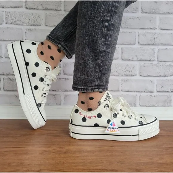 ❤️❤️Chuck Taylor All Star Lift Platform Polka Dots 11 Women Shoes White A10689C