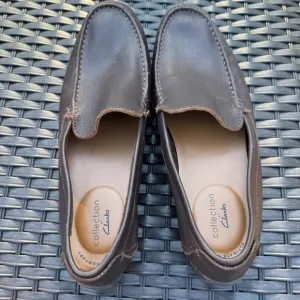 Clarks Mens Driving Loafers Hamilton Moccasin Leather Comfort Shoes Brown 11.5M