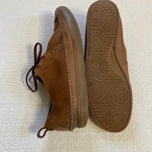 Clarks Tan Suede Leather Men’s Moccasin Casual Lace Up Shoes Comfortable
