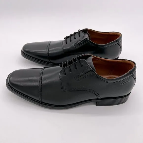 Clarks Tilden Cap Men's Leather Shoes 10 W (Black)