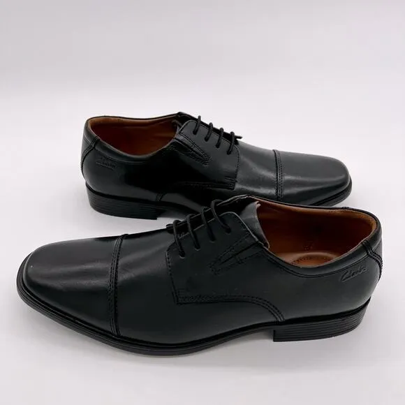 Clarks Tilden Cap Men's Leather Shoes 10 W (Black)