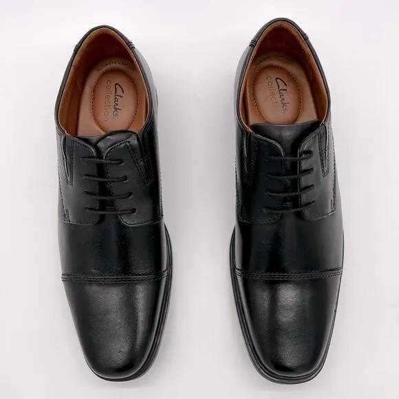 Clarks Tilden Cap Men's Leather Shoes 10 W (Black)