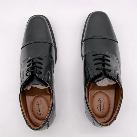Clarks Tilden Cap Men's Leather Shoes 10 W (Black)