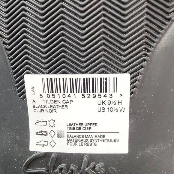 Clarks® Tilden Mens Size 10.5 W Leather Cap-Toe Dress Shoes Black
