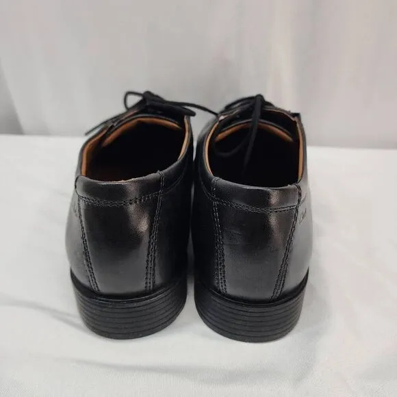 Clarks® Tilden Mens Size 10.5 W Leather Cap-Toe Dress Shoes Black